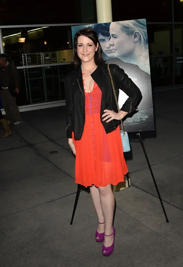 NewZealand Actress Melanie Lynskey Long Legs Show in Orange Top